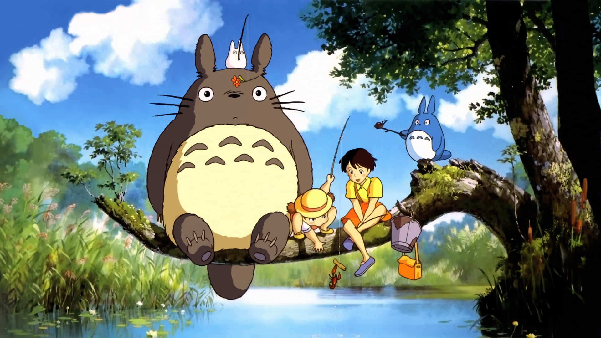 Totoro and friends sat on tree branch